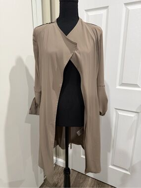 Quince Taupe Open-Front Trench Coat